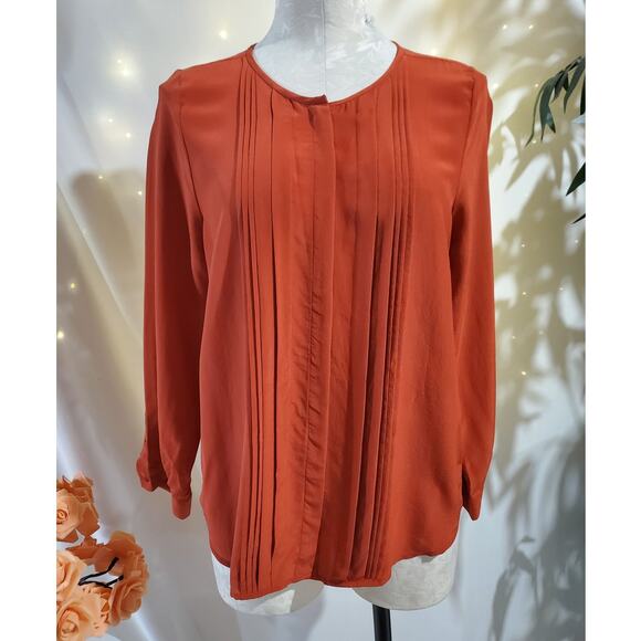 Joie Tops - Joie 100% Silk Pintuck Pleat Hidden Button Blouse Top Sz S Coral Red 3/4 Sleeve